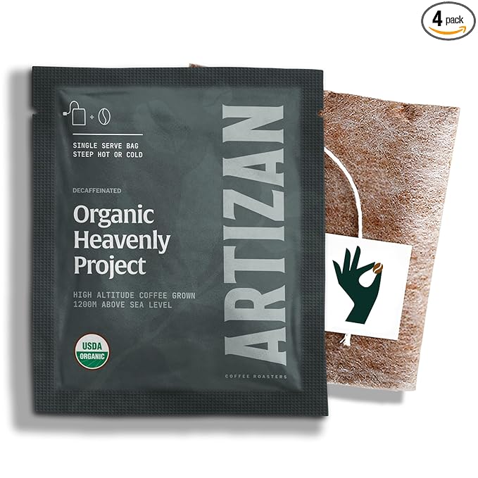 Artizan Organic Single-Serve Heavenly Project Swiss Water Decaf Coffee Bags | Full City Plus Roast | 40 Count | No Equipment Needed | Specialty-Grade Craft Roasted, Nitro-Sealed, Compostable