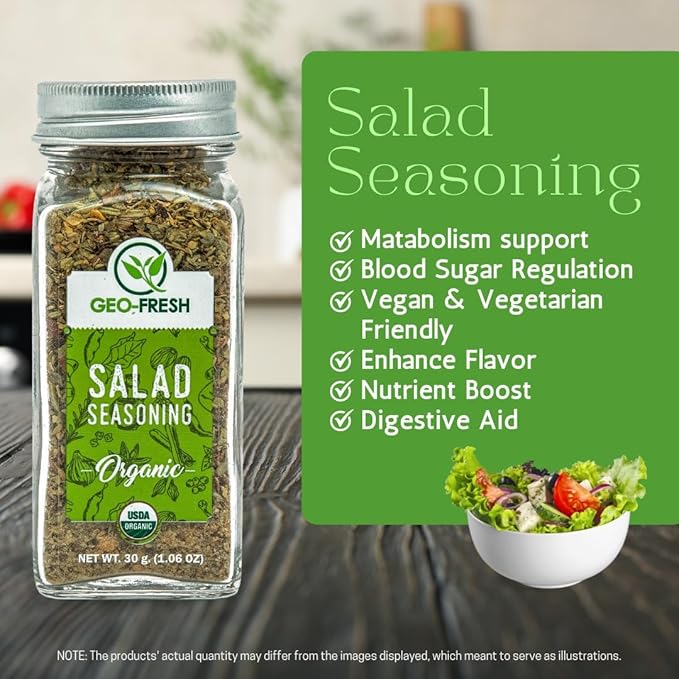 Geo-Fresh Organic Salad Seasoning, 1.06 oz (30g), Non-GMO, Kosher, 100% Organic, Gluten Free, USDA Certified