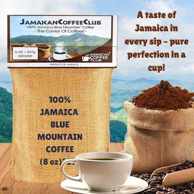 JamaicanCoffeeClub 100% Jamaican Blue Mountain Coffee Ground ??RG 8oz Fresh Roasted Beans, Smooth Bold Flavor, Premium Coffee from Jamaica, Medium Grind ??Rich Taste Gourmet Blend