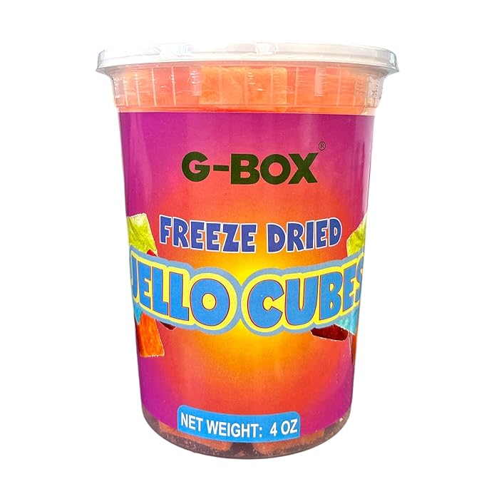 G-Box Freeze-Dried Orange Jello Cubes - 4 oz | USA-Made Freeze Dried Jelly | Freeze-Dried Candy| Trending TikTok Snack, perfect for TikTok Trend Items, Fruit Jelly Candy (Orange Jelly Snack, Large)