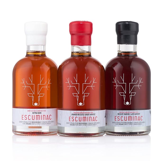 Escuminac, Canadian Maple Syrup Gift Set, 3 Harvests Included From Delicate to Strong Taste. 100% Pure & Organic.