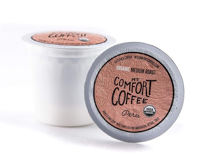 Mt. Comfort Coffee Organic Peru Medium Roast, 80 Count Coffee Pods - K-Cup Compatible Including 2.0 - Roasted Ground Coffee