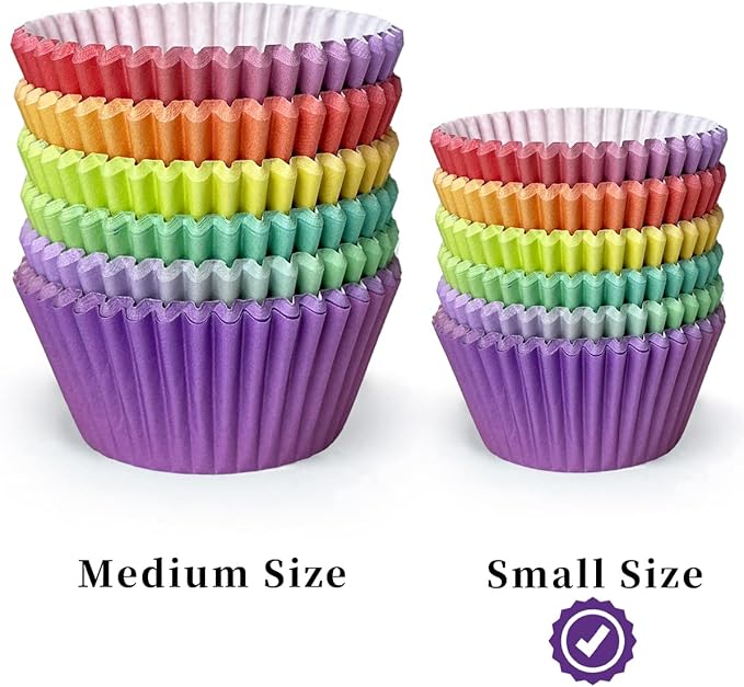 QiQee 300PCS Mini Gradient Cupcake Liners - 6 Designs Macaroon Gradient Cupcake Papers Baking Cups - Small Size