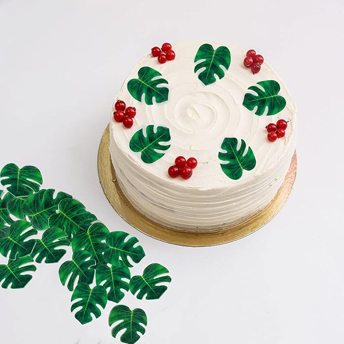 48pcs Edible Tropical Turtle Leaves Cupcake Toppers, CGHCEAI Palm Leaves Cake Decoration For Hawaii Theme Jungle Party Cake Toppers Birthday Party Supplies