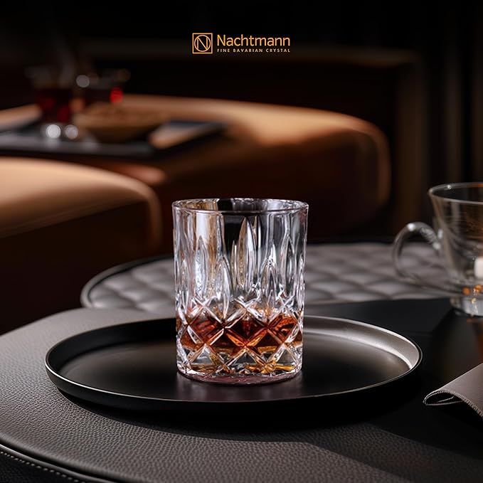 Nachtmann Noblesse 3-Piece Crystal Whiskey Set - 25oz Decanter with Stopper & 10.4oz Tumblers, Luxurious Glassware for Elegant Home Bars & Whiskey Enthusiasts - Modern Glass Collection