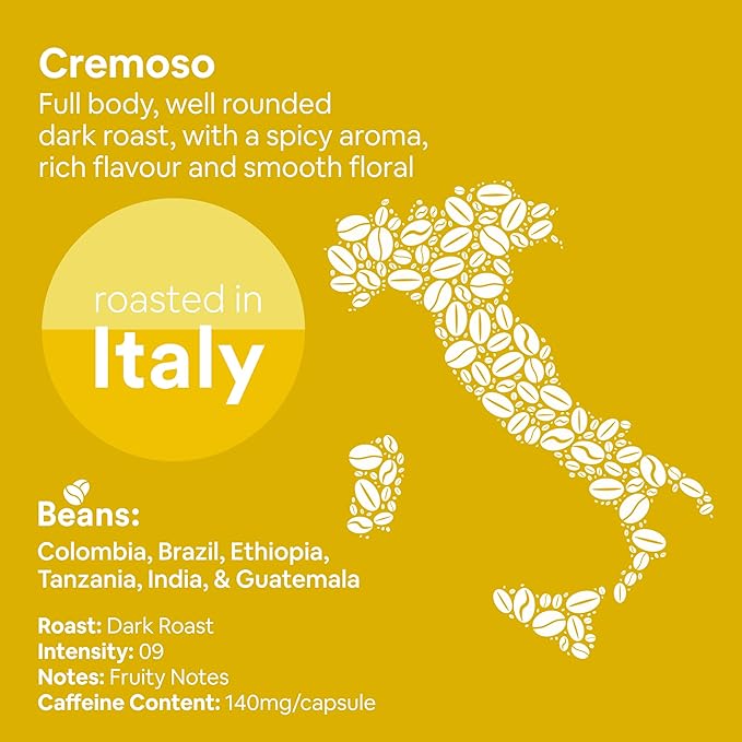 WOKEN COFFEE Compostable Nespresso Pods - Cremoso Dark Roast Italian Espresso Coffee Capsules Compatible With Nespresso Coffee Machine (100 Pod Count, 10 Boxes)