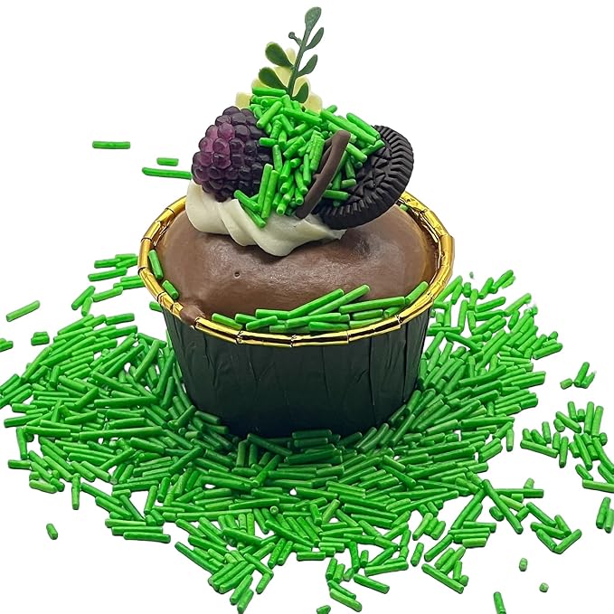 SE Si&Moos Grass Green Jimmies Sprinkles Green Grass Sprinkles for Cake Decorating Edible Crunchy Jimmies for Topping Ice Cream, Cookies, Cakes, Cupcakes, Dessert Decorating 3 OZ