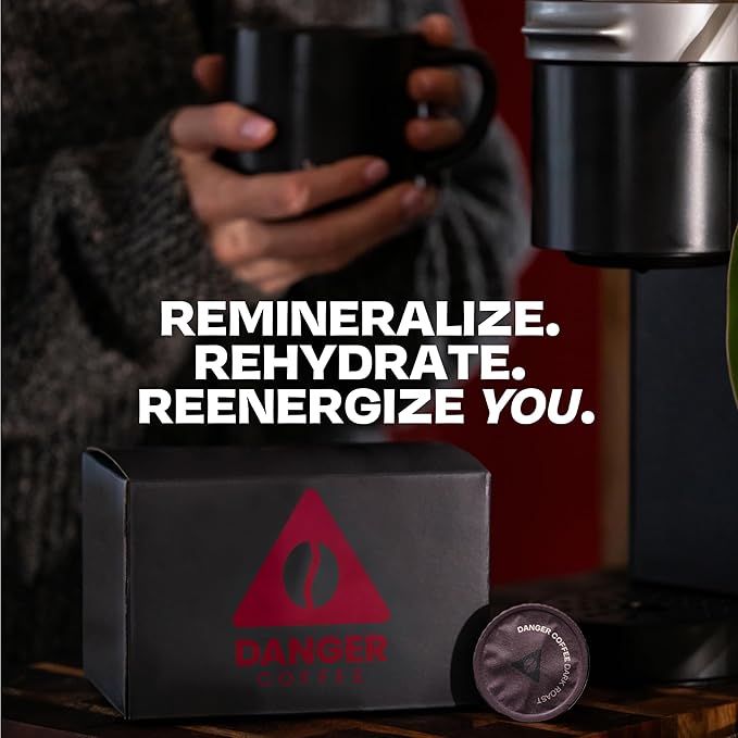 Danger Coffee by Dave Asprey, Remineralized, Mold Free & Lab Tested Compostable Pods | Dark Roast 12 Pods