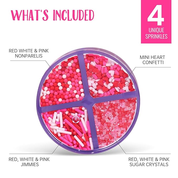 Heart Sprinkles Valentines Day Edible Sprinkle Mix Heart Shapes Pink Red Jimmies Sanding Sugar Perfect for Cake Decorations Baking Ice Cream Cookies Cupcake Topper 6.5 ounces