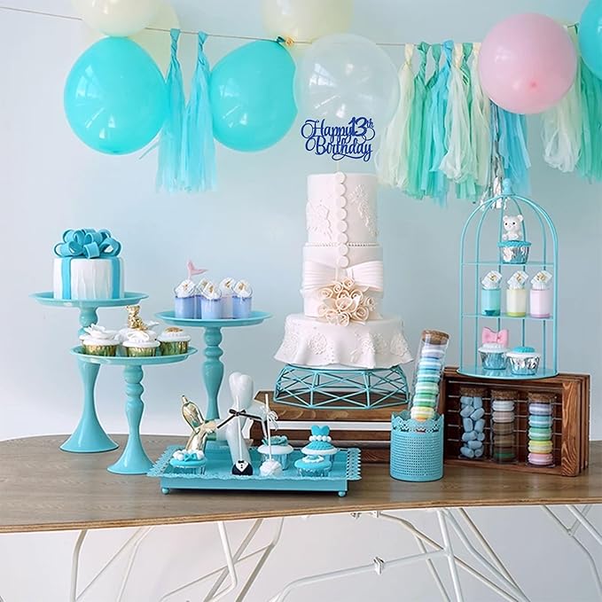 1 Pack Happy 13th Birthday Cake Topper Glitter Number 13 Thirteen Years Old Birthday Cake Pick Decoration for 13th Birthday Celebrating Anniversary Party Supplies Blue
