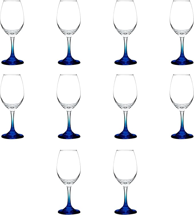DISCOUNT PROMOS Rioja Wine Glasses with Stem 10 oz. Set of 10, Bulk Pack - Color Bottom, Perfect for Wedding, Party Favors, Birthday, Bridal Shower Gifts - Blue