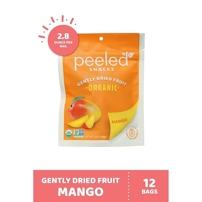 Peeled Snacks Organic Dried Fruit ??Healthy, Vegan Snacks for On-the-Go Lunch and More Mango 2.8 Oz (Pack of 12)