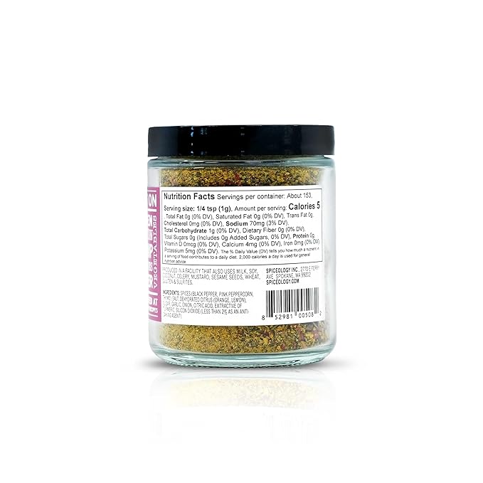 Spiceology - Pink Peppercorn Lemon Thyme - Use On: Chicken, Salmon, Shrimp, Potatoes, Butter, Vegetables, Salad Dressing - Lemon Pepper Seasoning - Vegetable Seasoning - Spices and Seasonings - 5.4 oz