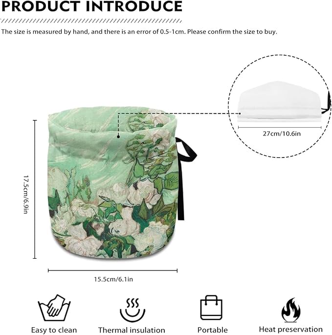 Van Gogh White Rose Teapot Cozy Tea Pot Dust Cover Teapot Insulation Cover Decorative Teapot Cover Kettle Protective Kitchen Accessory for Hotel Restaurant Tea Party