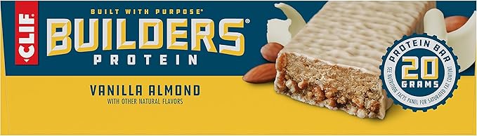 CLIF BUILDERS Protein Bars - Vanilla Almond Flavor - 20g Plant Based Protein - Gluten Free - Non-GMO - Low Glycemic - No Artificial Sweeteners - 2.4 oz. (12 Pack)