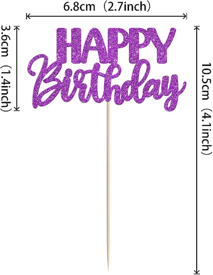 30 PCS Happy Birthday Cupcake Toppers Glitter Happy Birthday Cupcake Picks for Celebrating Anniversary Theme Party Cake Decorations Supplies Dark Purple