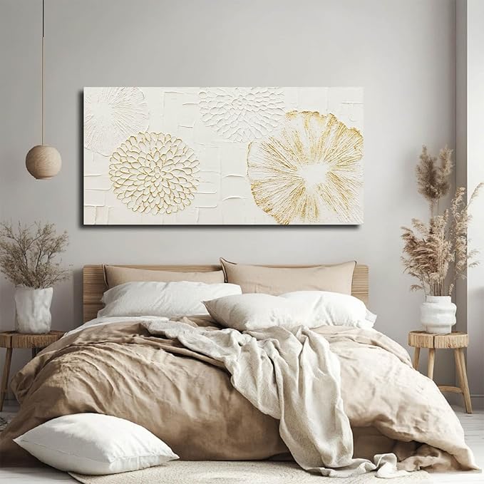 VAYIMDH White Wall Artwork Floral Wall Painting Modern Wall Art 24"x48" Large Pictures for Living Room Kitchen Wall Poster Canvas