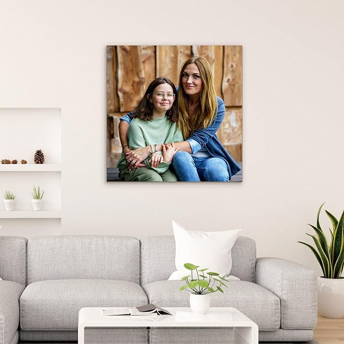 Custom Canvas Prints with Your Photos- Personalized Print Canvas Pictures, Custom Wall Art Gift for Living Room, Bedroom, Wedding Family Baby Pets Framed 12 x 12 inche