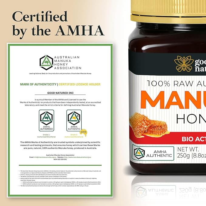 Good Natured Manuka Honey (MGO 510+) - High Grade Raw Manuka Honey Medical Grade, Non-GMO, Lab-Tested & AMHA Certified, BPA-free, 8.8 oz