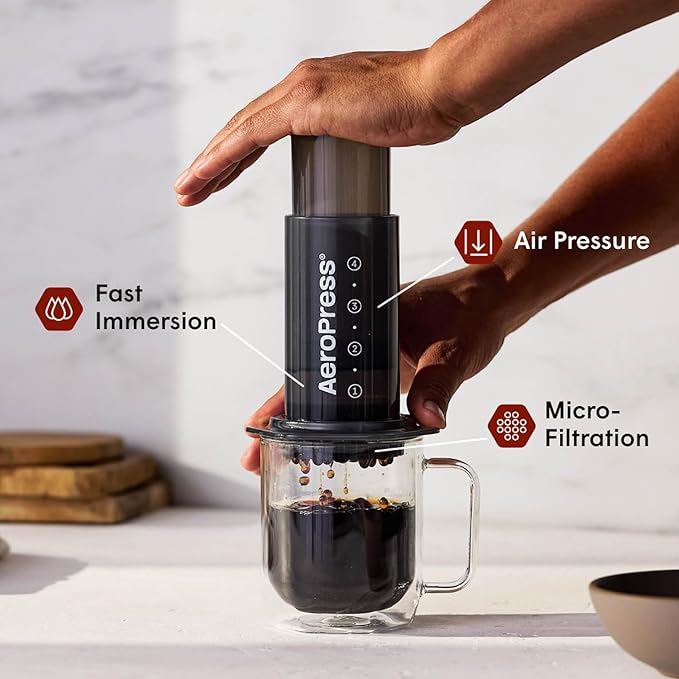 AeroPress Original Coffee Press – 3 In 1 Brew Method Combines French Press, Espresso, Full Bodied Coffee Without Grit or Bitterness, Small Portable Coffee Maker for Camping & Travel