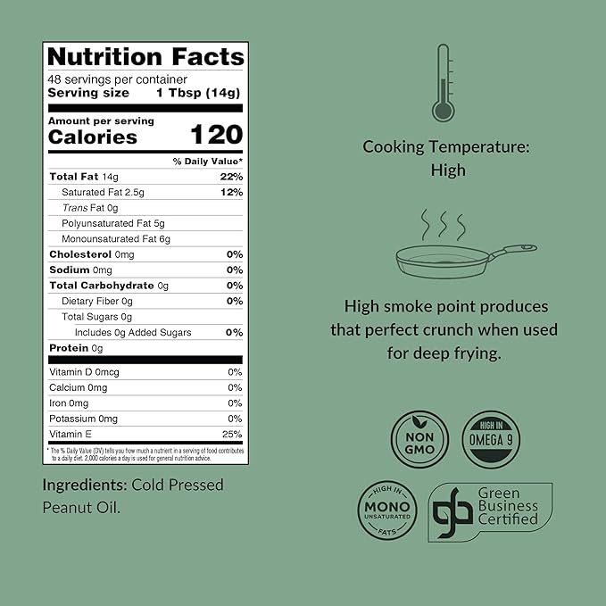 Fresh Press Farms Cold Pressed Extra Virgin Peanut Oil with Fresh Peanut Taste, 16.4 Fl Oz (Pack of 2), Georgian Grown, 100% American Made, Non-GMO, Gluten Free