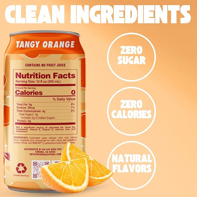 No Cap! Healthy Soda, Zero Sugar Soda Pop Drink, Zero Calories | Caffeine Free, Vegan, Gluten Free, For Kids & Adults 12 Oz, 12 Pack (Variety Pack) Orange,Watermelon & Berry