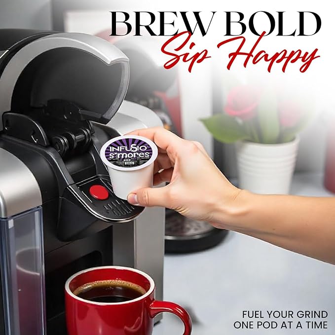 InfuSio Coffee Pods 96 Count S'mores Medium Roast Flavored Single Serve Coffee Pods for Keurig K Cups Brewers - InfuSio Premium Roasted Keurig 2.0 Compatible