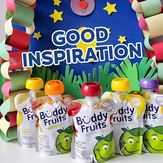 Buddy Fruits & Veggies Snacks To Go Blueberry Sweet Potato Unsweetened Applesauce 3.2oz (18pk) Gluten-Nut-Dairy-Preservative-BPA Free, Non GMO, Kosher