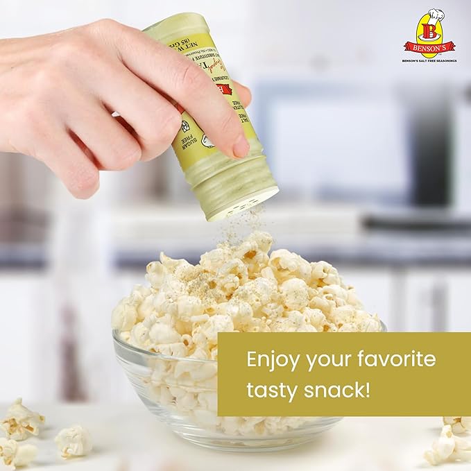 Benson’s - Table Tasty Salt Substitute, Salt-Free Gourmet Popcorn Seasoning, No Sodium, No Potassium Chloride, No MSG, Gluten Free, 3oz Bottle With Shaker Top