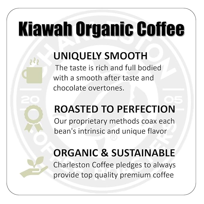 Charleston Coffee Roasters | Specialty Organic Ground Coffee | Hand Picked, Premium Slow Roast (Kiawah, Dark Roast) 28oz