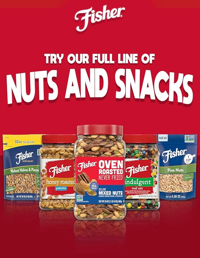 Fisher Oven Roasted Never Fried Deluxe Mixed Nuts, 24 Ounces (Pack of 2), Almonds, Cashews, Pecans, Pistachios, Snacks for Adults, Made With Sea Salt, No Added Oil, Artificial Ingredients or Preservatives, Trail Mix, Gluten Free