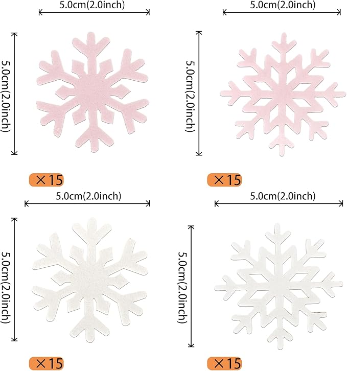 60 PCS Edible Snowflake Cupcake Toppers Snowflake Frozen Party Cake Decorations Edible Snowflake Cupcake Picks for Christmas Winter Frozen Theme Baby Shower Birthday Party Supplies White Pink