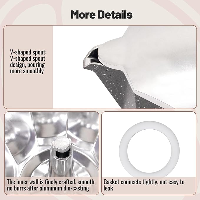 3 Cup Aluminum Moka Pot Classic Stovetop Espresso Coffee Maker 150ml 5oz Coffeemaker Percolator Mocha Pot Greca Coffee Maker Cafe Makers for Italian and Cuban Cafì±?Brewing Gray