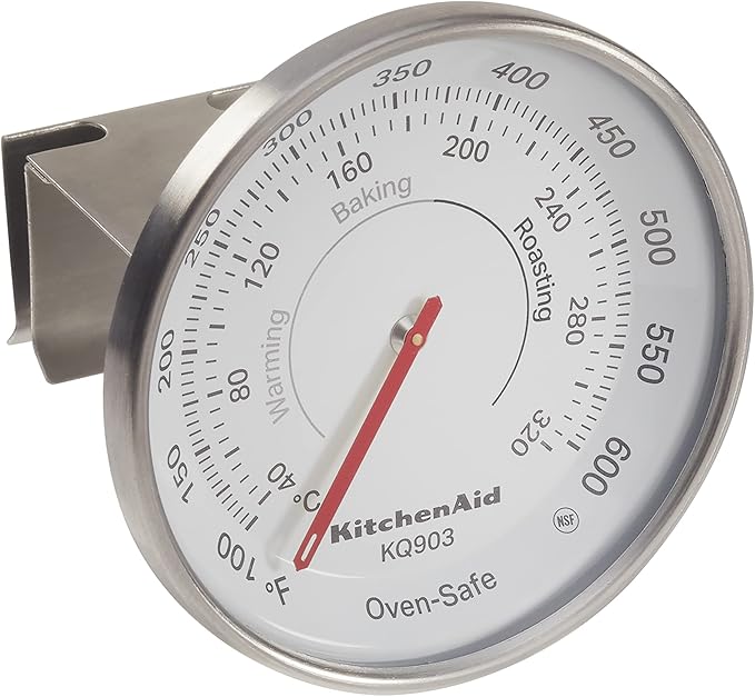 KitchenAid KQ903 3-in Analog Dial Oven/Appliance Thermometer, Oven Food Grill Chef Smoker Cooking Thermometer, TEMPERATURE RANGE: 100F to 600F, Stainless Steel
