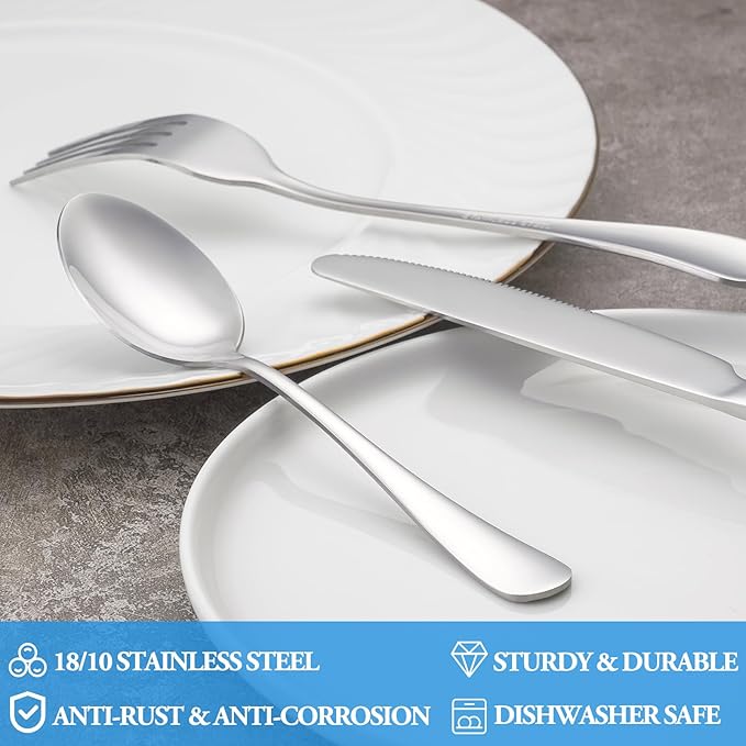 24 Pcs Dinner Spoon Set,Premium Food Grade Stainless Steel Spoons,Durable Metal Spoons,Tablespoon,Spoons Silverware Only,Mirror Finish & Dishwasher Safe,Use for Home,Kitchen and Restaurant - 7.3 inch