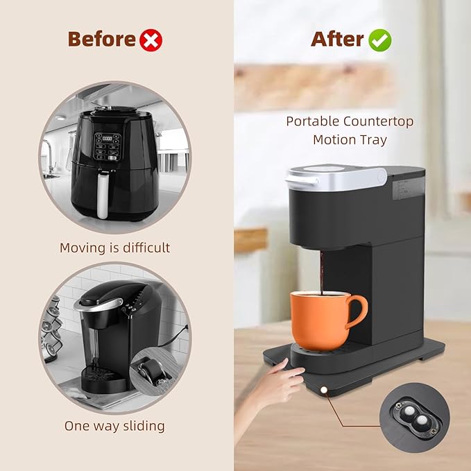 360째 Rolling Tray Bamboo Appliance Slider, Appliance Sliders for Kitchen Appliances Sliding Tray for Coffee Maker Appliances Mat Easily from Under The Cabinet Black(13.9"횞9.4")