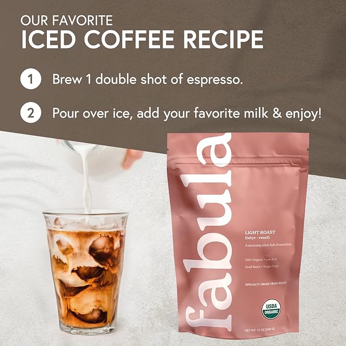 Fabula Coffee Light Roast Whole Beans - Organic - Low Acid - Single Origin - Non-GMO - Mold Free - 12 Ounces
