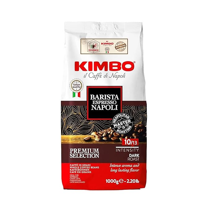 Kimbo Barista Espresso Napoli | Premium Selection | 10/13 Intensity | Whole Bean Coffee | Dark Roast | 2.2 Lbs (1kg) bag