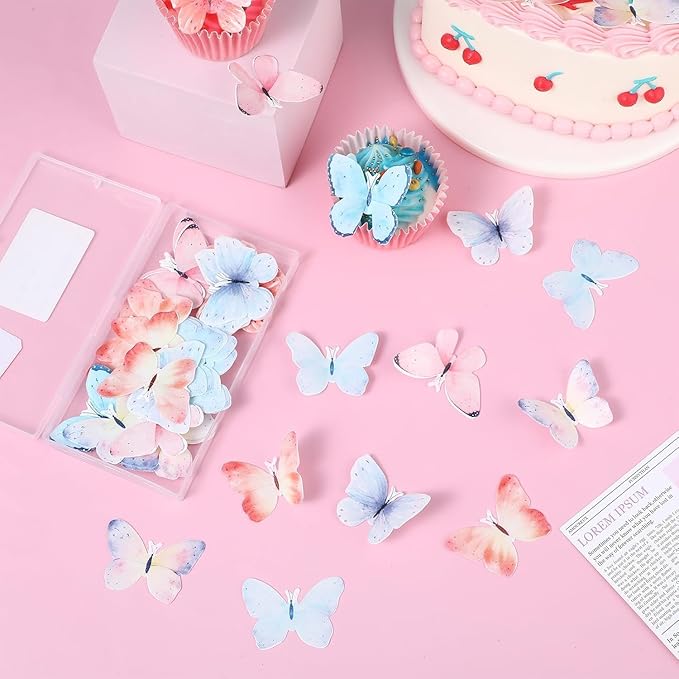 42Pcs Butterfly Cake Topper 3D Butterflies Edible Cupcake Decorations Mixed Color Girl Women Butterfly Wedding Birthday Party Decorations