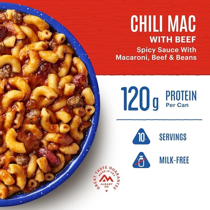Mountain House Chili Mac with Beef & Freeze-Dried Food for Camping, 10 Servings, 30-Year Shelf-Life