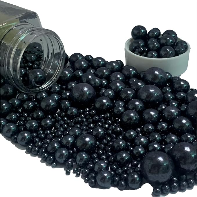 Black Sprinkles Edible Sugar Pearls for Cakes Baking Candy Pearl Halloween Christmas Birthday Cupcake Sprinkles and Decorations Cookie Cake Toppers