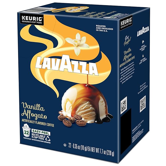 Lavazza Vanilla Affogato Coffee, Single Serve Keurig K-Cup Pods, Flavored Coffee, 88-Count Box (4 Packs of 22)