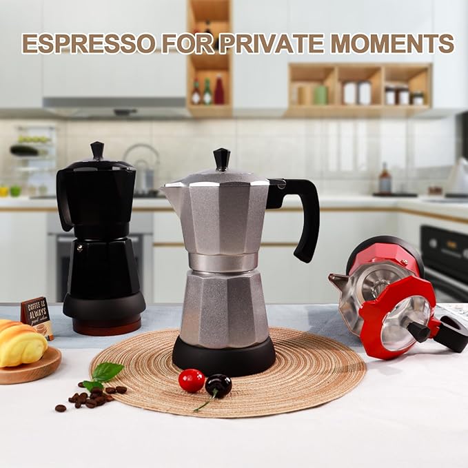 Aluminum Electric Moka Pot 5-6 Cup 270ml Express Coffee Maker Stovetop Espresso Portable Coffeemaker Italian Classic Brewing Greca Cafe Mocha with Removable Base and Overheating Protection Machine