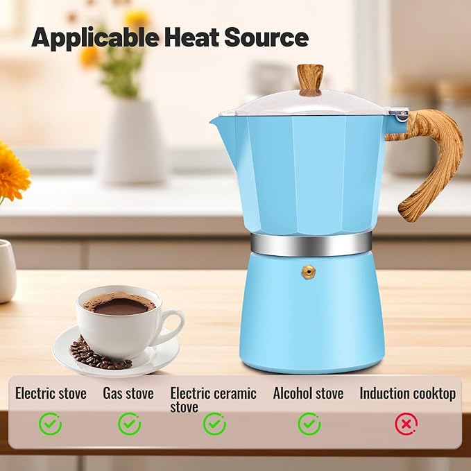 12 Cup Aluminum Moka Pot Classic Stovetop Espresso Coffee Maker 600ml 20oz Coffeemaker Percolator Mocha Pot Greca Coffee Maker Cafe Makers for Italian and Cuban Cafì±?Brewing Blue