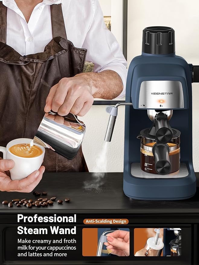 3.5Bar Espresso Machine with Milk Frother, 800W Compact Espresso and Cappuccino Machine with Preheating Function, 4 Cup Espresso Maker for Cappuccino or Latte, Gift for Coffee Lover