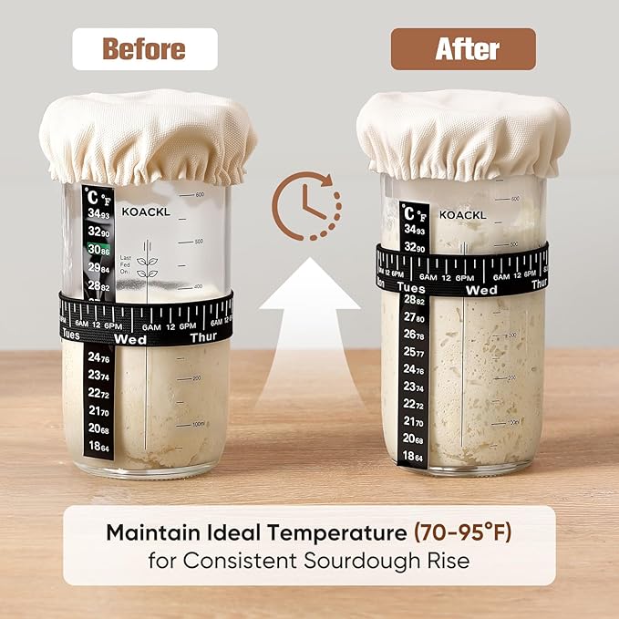 Sourdough Starter Kit, 24oz Sourdough Starter Jar with Magnetic Bread Lame, Thermometer, Long Scraper, Cloth Cover & Lid for Sourdough Bread Baking Supplies