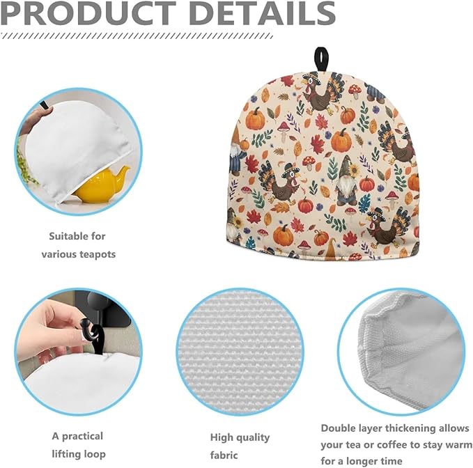 Hudotybom Fall Pumpkin Tea Cozy for Teapot Insulated Large Teapot Cover to Keep Warm Tea Kettle Cover Thanksgiving Fall Kitchen Home Decorations