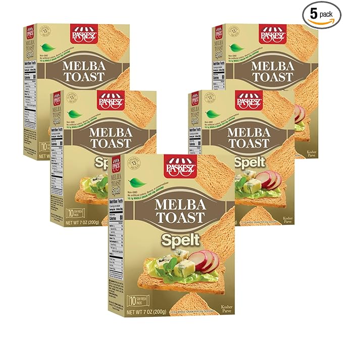 Only Kosher Candy Spelt Melba Toast Flatbread Crackers Kosher Parve with No Artificial Flavor, Fresh Natural Ingredients, Kosher Certified Delicious Snack Crackers (Pack of 5)