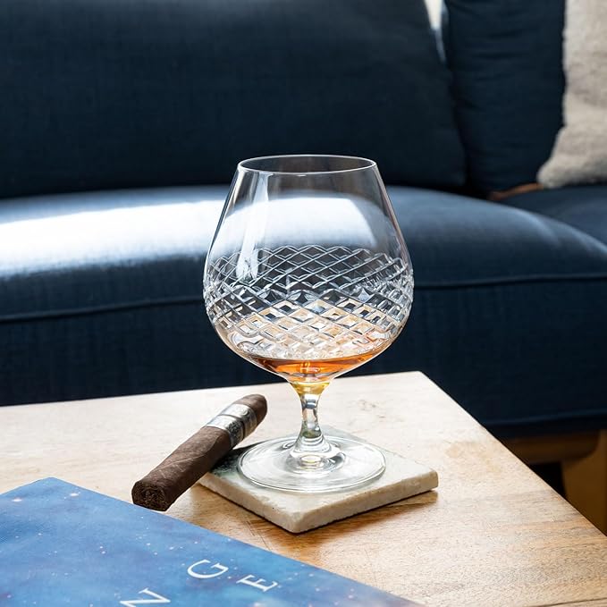 Rolf Glass Diamond Brandy Snifter | 22.5oz Cognac Glass | Lead-Free, Diamond-Wheel Engraved | Designed and engraved in the USA | Etched Crystal Glassware for Brandy, Cognac, Aged Spirits | Set of 4