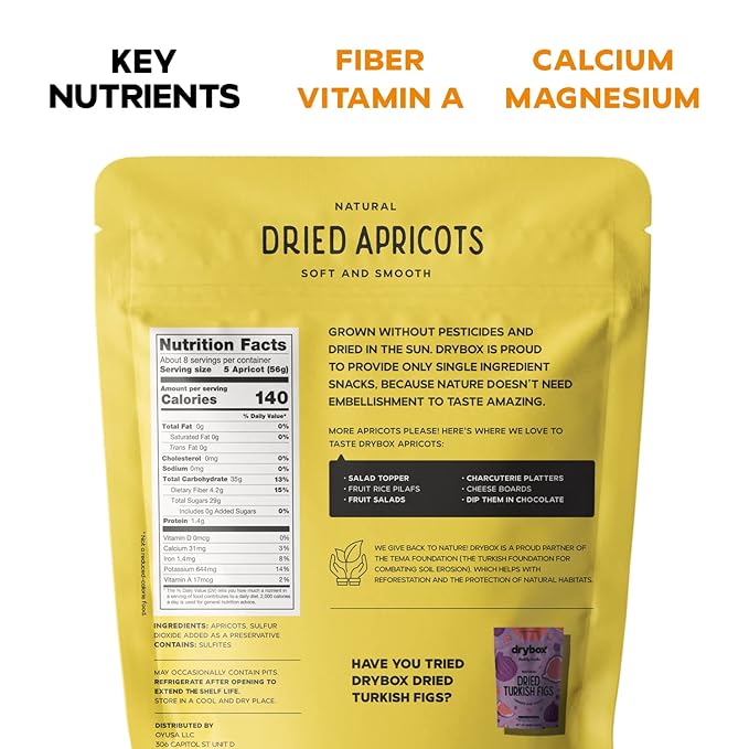 Drybox Dried Turkish Apricots No Sugar Added 2 Pack, Unsweetened Non-GMO | Dry Apricot Snacks | All Natural Mediterranean Dried Fruit Resealable 1 lb per pack, Total 2 lbs